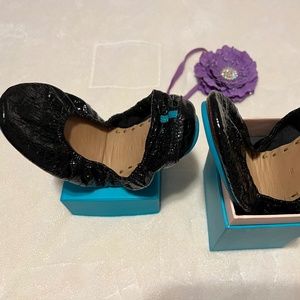 TIEKS Black Croc Patent Ballet Flats Size 8